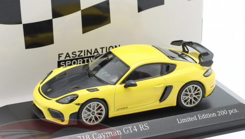 1/43 Minichamps 2021 Porsche 718 (982) Cayman GT4 RS (Yellow with Neodymium Wheels) Car Model