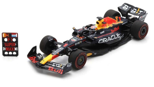 1/43 Spark 2023 Formula 1 Oracle Red Bull Racing RB19 No.1 Oracle Red Bull Racing Winner British GP Max Verstappen Car Model with Pit Board