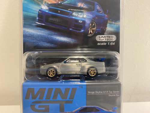 CHASE CAR 1/64 Mini GT Nissan Skyline GT-R (R34) Top Secret Chrome Silver Diecast Car Model