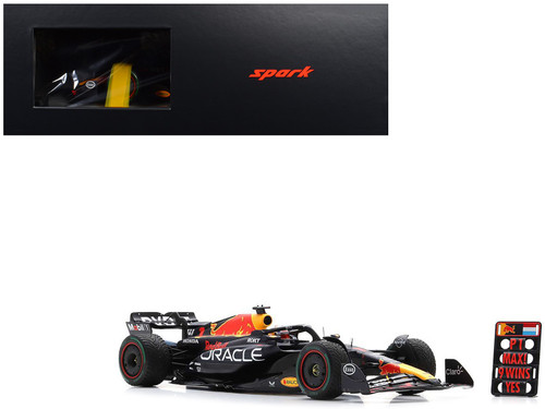 1/18 Spark 2023 Formula 1 Oracle Red Bull Racing RB19 No.1 Oracle Red Bull Racing Dutch GP Winner Max Verstappen Car Model with Pit Board