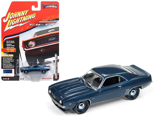 1/64 Johnny Lightning 1969 Chevrolet Camaro ZL1 Dusk Blue Poly 50th Anniversary Limited 1800 Pieces Hobby Exclusive "Muscle Cars USA" Diecast Car Model