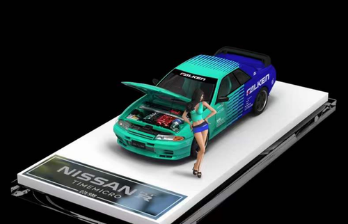 1/64 TimeMicro Nissan Skyline GT-R R32 Falken Diecast Car Model with Figure