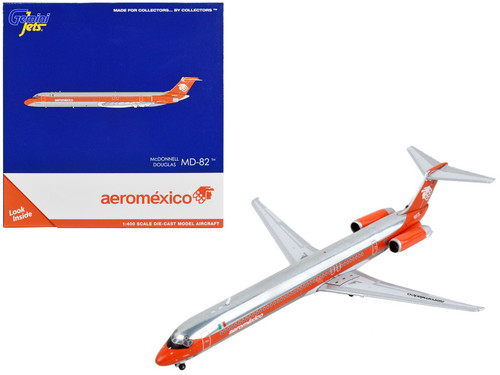 McDonnell Douglas MD-82 Commercial Aircraft "AeroMexico" Orange and Silver 1/400 Diecast Model Airplane by GeminiJets
