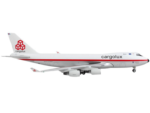 Boeing 747-400F Commercial Aircraft "Cargolux" White and Silver with Red Stripes 1/400 Diecast Model Airplane by GeminiJets