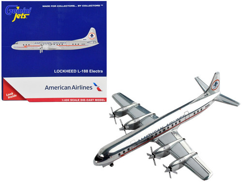 Lockheed L-188 Electra Commercial Aircraft "American Airlines" Silver with Red Stripes 1/400 Diecast Model Airplane by GeminiJets