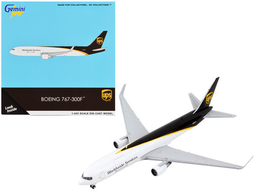 Boeing 767-300F Commercial Aircraft "UPS (United Parcel Service) - Worldwide Services" White and Dark Brown 1/400 Diecast Model Airplane by GeminiJets