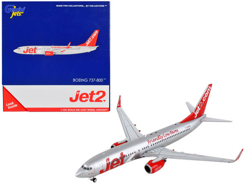 Boeing 737-800 Commercial Aircraft "Jet2.Com" Silver with Red Tail 1/400 Diecast Model Airplane by GeminiJets