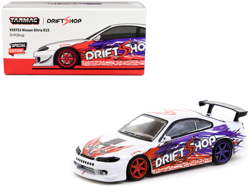 Nissan VERTEX Silvia S15 RHD (Right Hand Drive) "DriftShop" "European Drift Championship" Special Edition "Global64" Series 1/64 Diecast Model Car by Tarmac Works