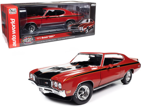 1/18 Auto World 1972 Buick GSX Fire Red with Black Stripes Diecast Car Model