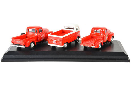 1/72 Motor City Classics Coca-Cola Classic Pickups Gift Set – Chevrolet Pickup, Ford Pickup and Volkswagen T1 Pickup Car Model