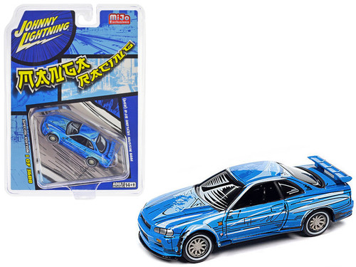 1999 Nissan Skyline GT-R (R34) RHD (Right Hand Drive) Blue with Graphics "Manga Racing" Limited Edition to 3600 pieces Worldwide 1/64 Diecast Model Car by Johnny Lightning