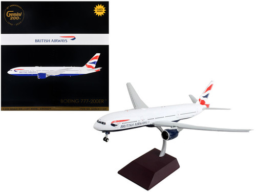 Boeing 777-200ER Commercial Aircraft with Flaps Down "British Airways" White with Striped Tail "Gemini 200" Series 1/200 Diecast Model Airplane by GeminiJets
