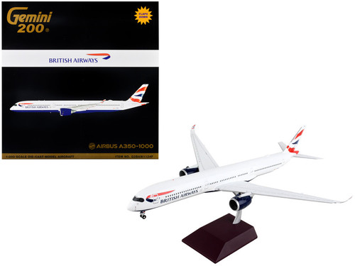 Airbus A350-1000 Commercial Aircraft with Flaps Down "British Airways" White with Striped Tail "Gemini 200" Series 1/200 Diecast Model Airplane by GeminiJets