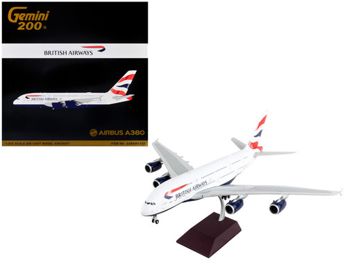 Airbus A380 Commercial Aircraft "British Airways" White with Striped Tail "Gemini 200" Series 1/200 Diecast Model Airplane by GeminiJets