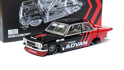 CHASE CAR Datsun 510 Pro Street "ADVAN" Black and Red (Designed by Jun Imai) "Kaido House" Special 1/64 Diecast Model Car by True Scale Miniatures