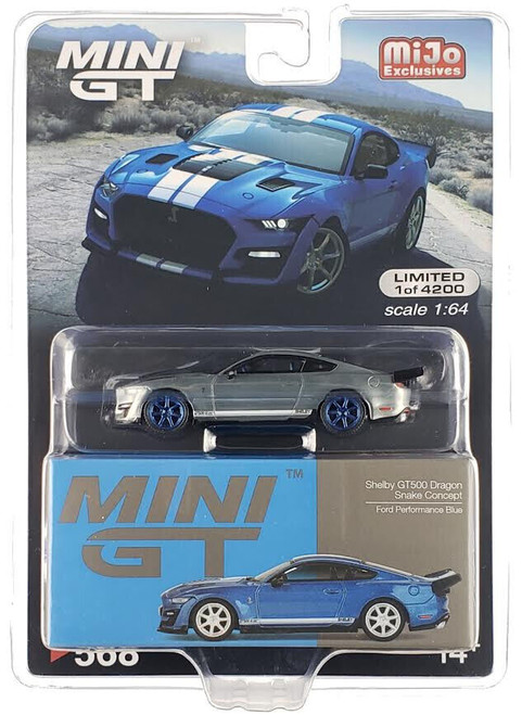 CHASE CAR 1/64 Mini GT Ford Shelby GT500 Dragon Snake Concept (Chrome Silver with Blue Wheels) Diecast Car Model