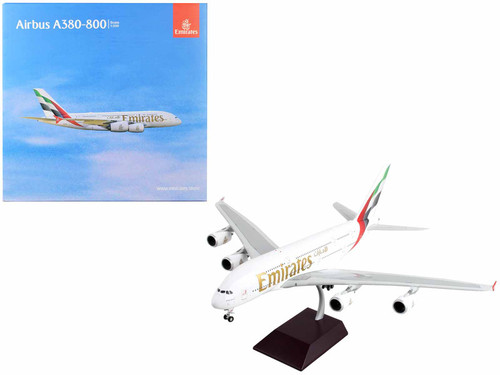Airbus A380-800 Commercial Aircraft "Emirates Airlines - New Livery" White with Striped Tail "Gemini 200" Series 1/200 Diecast Model Airplane by GeminiJets