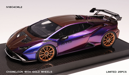 1/18 Ivy Lamborghini Huracan STO (Chameleon Holographic with Gold Wheels) Car Model Limited 25 Pieces