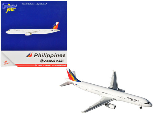 Airbus A321 Commercial Aircraft "Philippine Airlines" White with Tail Graphics 1/400 Diecast Model Airplane by GeminiJets