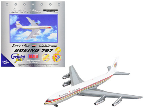 Boeing 707 Commercial Aircraft "EgyptAir" White with Red and Gold Stripes 1/400 Diecast Model Airplane by GeminiJets