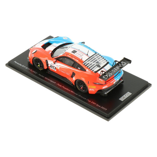 1/43 Spark Porsche 911 GT3 R (992) No.20 Huber Motorsport Pole Position/Winner Bronze Cup 24H Spa 2023 A. Au - T. Heinemann - J. Fittje - M. Cairoli Car Model