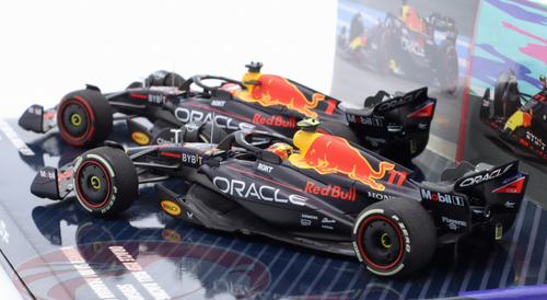 1/43 Minichamps 2 Car Set 2023 Formula 1 Max Verstappen #1 & Sergio Perez #11 Winner Bahrain & Saudi Arabia GP Car Models