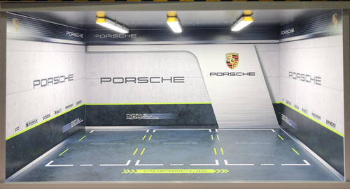 1/18 Porsche Theme 3 Car Garage Parking Scene w/ Lights (car model not included) White
