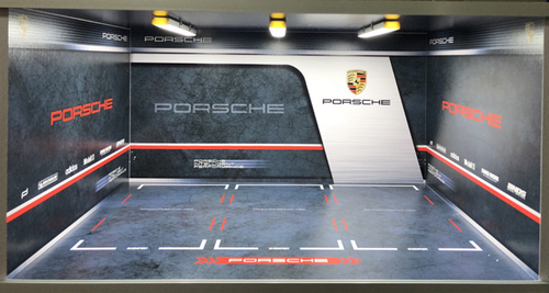 1/18 Porsche Theme 3 Car Garage Parking Scene w/ Lights (car model not included) Red