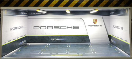 1/18 Porsche Theme 4 Car Garage Parking Scene w/ Lights (car model not included) White