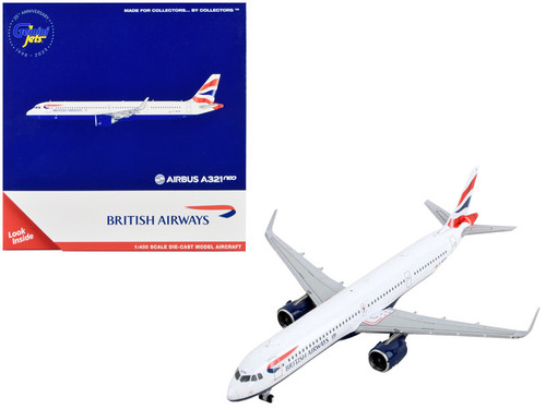 Airbus A321neo Commercial Aircraft "British Airways" White with Tail Stripes 1/400 Diecast Model Airplane by GeminiJets