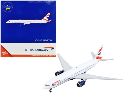 Boeing 777-200ER Commercial Aircraft "British Airways" White with Tail Stripes 1/400 Diecast Model Airplane by GeminiJets