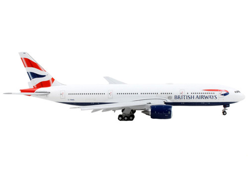 Boeing 777-200ER Commercial Aircraft with Flaps Down "British Airways" White with Tail Stripes 1/400 Diecast Model Airplane by GeminiJets