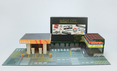 1/64 Magic City Japan Eneos Gas Station & Up Garage Diorama with Lights