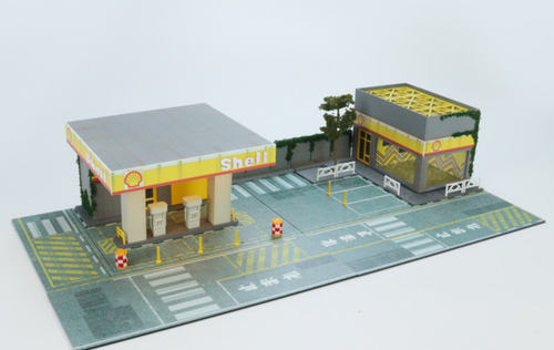 1/64 Magic City Shell Gas Station & Garage Diorama with Lights