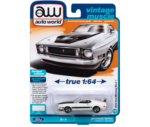 1/64 Auto World 1973 Ford Mustang Mach 1 (White) Diecast Car Model