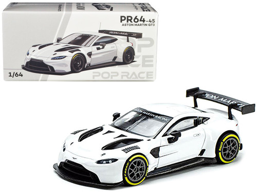 Aston Martin GT3 White 1/64 Diecast Model Car by Pop Race