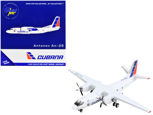 Antonov An-26 Commercial Aircraft "Cubana de Aviacion" White with Red and Blue Tail 1/400 Diecast Model Airplane by GeminiJets