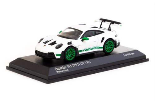 1/64 Tarmac Works & Minichamps Porsche 911 (992) GT3 RS (White with Green Wheels) Car Model