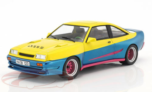 1/18 Modelcar Group Opel Manta B Mattig Movie Manta Manta (1991) (Yellow, Blue & Pink) Car Model