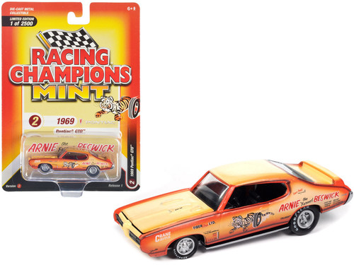 1969 Pontiac GTO Orange and Cream Fade with Graphics "Arnie 'The Farmer' Beswick" "Racing Champions Mint 2023" Release 1 Limited Edition to 2500 pieces Worldwide 1/64 Diecast Model Car by Racing Champions