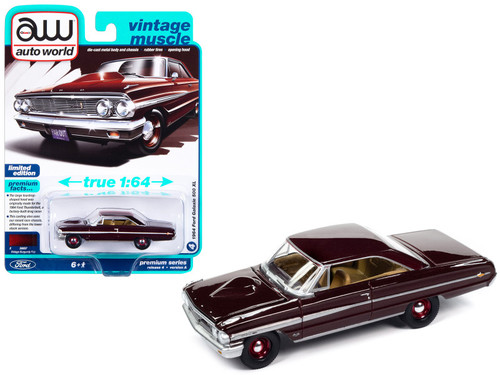 1964 Ford Galaxie 500 XL Vintage Burgundy Metallic "Vintage Muscle" Limited Edition 1/64 Diecast Model Car by Auto World