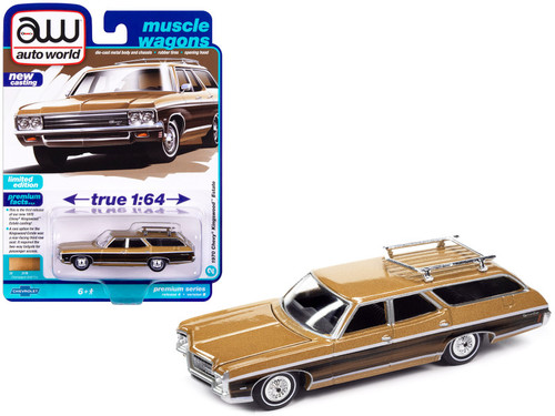 1970 Chevrolet Kingswood Estate Wagon Champagne Gold Metallic with Side Woodgrain "Muscle Wagons" Limited Edition 1/64 Diecast Model Car by Auto World