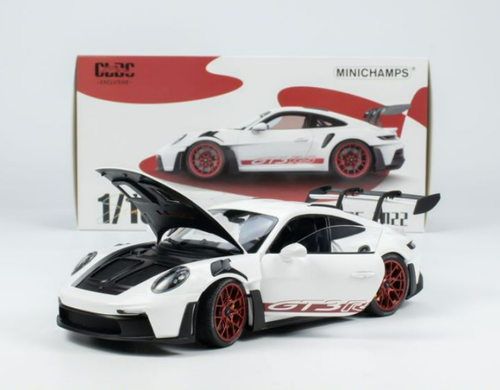 1/18 Minichamps PORSCHE 911 (992) GT3 RS - 2022 -WHITE W RED DECOR & WHEELS CLDC Exclusive Diecast Car Model (Limited 500 Pieces)