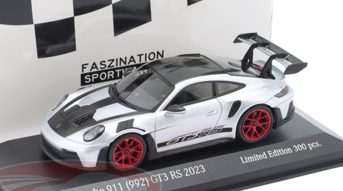 1/43 Minichamps 2023 Porsche 911 (992) GT3 RS Weissach Package (Silver with Red Wheels) Car Model