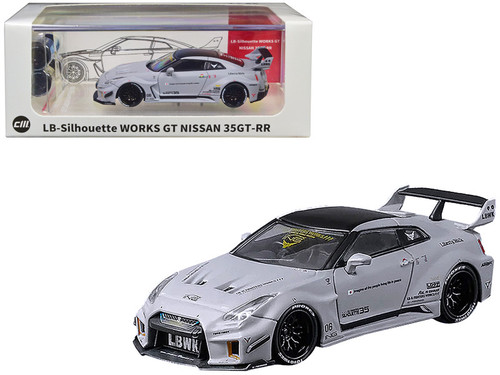 Nissan 35GT-RR LB-Silhouette Works GT RHD (Right Hand Drive) "Liberty Walk" Matt Gray with Black Top and Extra Wheels 1/64 Diecast Model Car by CM Models