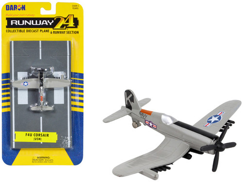 Vought F4U Corsair Fighter Aircraft Gray "United States Navy" with Runway Section Diecast Model Airplane by Runway24