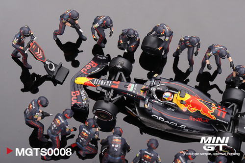 1/64 MINI GT Oracle Red Bull Racing RB18 #11 Sergio Pérez 2022 Abu Dhabi GP Pit Crew Set 