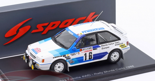 1/43 Spark 1986 Mazda 323 4WD #16 Rallye Monte Carlo Mazda Rally Team Europe Achim Warmbold, Michèle Espinosi-Petit Car Model