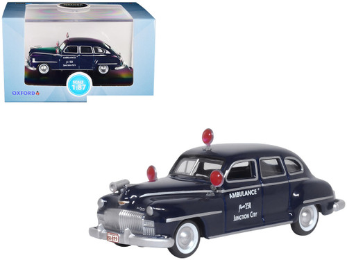 1946 DeSoto Suburban Ambulance Dark Blue "Junction City Ambulance" 1/87 (HO) Scale Diecast Model Car by Oxford Diecast