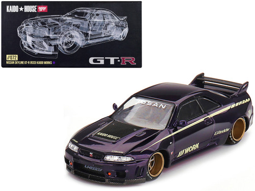 Nissan Skyline GT-R (R33) RHD (Right Hand Drive) Purple Metallic with Yellow Stripes (Designed by Jun Imai) "Kaido House" Special 1/64 Diecast Model Car by True Scale Miniatures